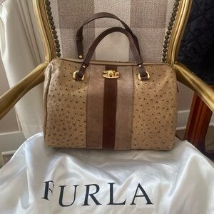 FURLA Ostrich embossed brown leather bag